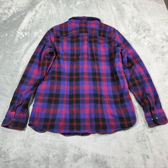 LL Bean Top Womens Small Purple Scotch Plaid Slightly Fitted Button Up Flannel - Picture 4 of 6